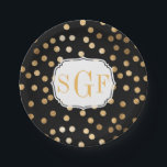 Monogrammed Black and Gold Glitter Dots Paper Plate<br><div class="desc">Modern and on-trend dots of faux gold glitter and a custom three-letter monogram make these paper party plates the perfect addition to any celebration.</div>