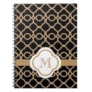 Monogrammed Black and Gold Moroccan Notebook
