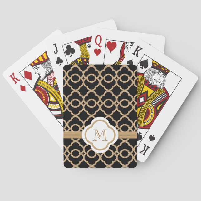 Monogrammed Black and Gold Moroccan Playing Cards (Back)