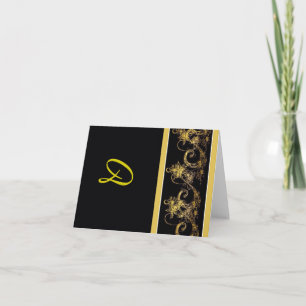 Monogrammed Black and Gold Notecards