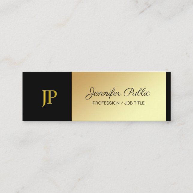 Monogrammed Black and Gold Plain Luxury Creative Mini Business Card (Front)