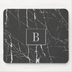Monogrammed Black And Grey Marble Stone Mouse Pad