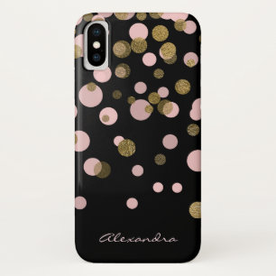 Monogrammed Black and Rose Gold Foil Confetti iPhone X Case