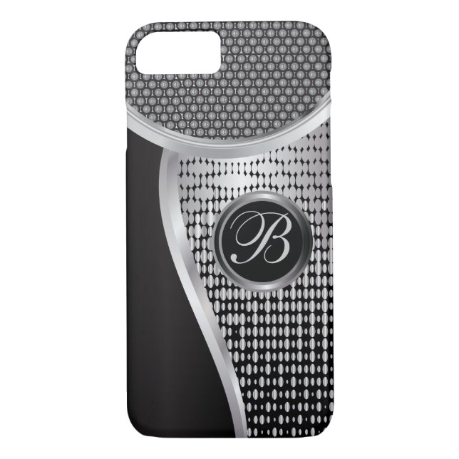 Monogrammed Black and Silver Mesh Case-Mate iPhone Case (Back)