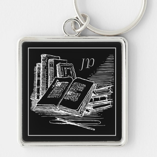 Monogrammed Black And White Academia  Key Ring (Front)