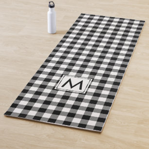 Monogrammed Black and White Buffalo Check Pattern Yoga Mat