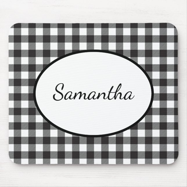 Monogrammed Black and White Buffalo Plaid Mouse Pad (Front)