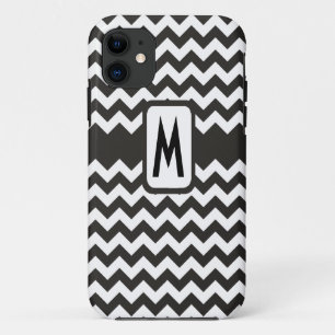 Monogrammed Black and White Chevrons Pattern iPhone 11 Case