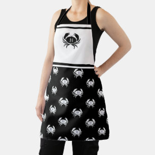 Monogrammed Black and White Crab Nautical Apron