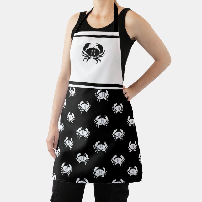 Monogrammed Black and White Crab Nautical  Apron (Insitu)