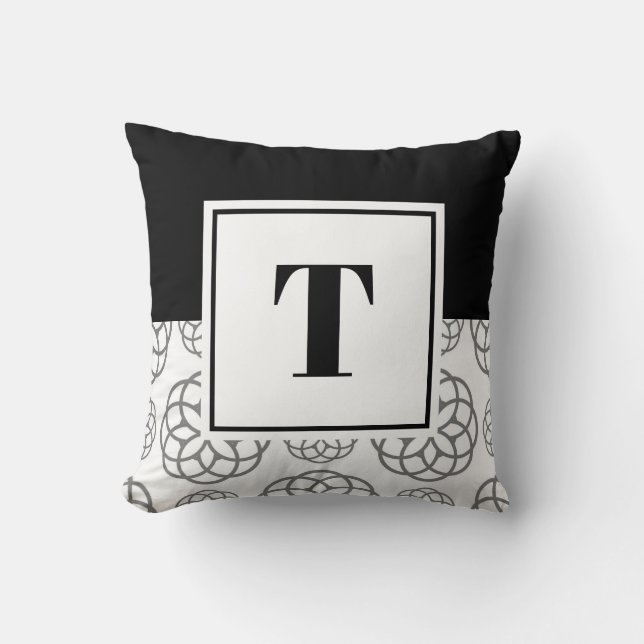 Monogrammed Black and White Grey Pattern  Cushion (Front)