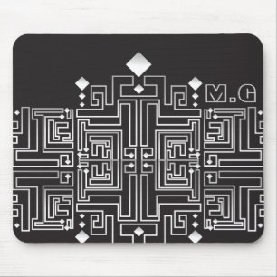 Monogrammed Black and White Maze Pattern Mouse Pad