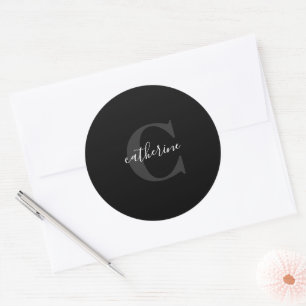 Monogrammed Black and White Modern Edgy Print Classic Round Sticker