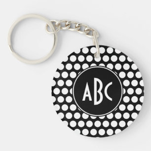 Monogrammed Black and White Polka Dots Key Ring