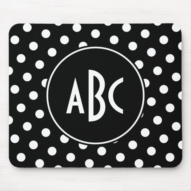 Monogrammed Black and White Polka Dots Mouse Pad (Front)