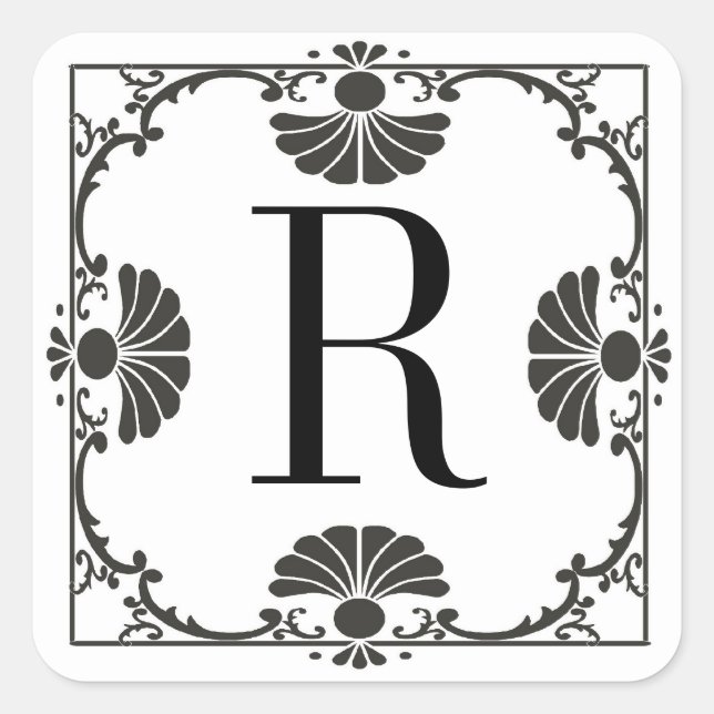 Monogrammed Black and White Sticker Letter R (Front)