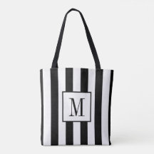Monogrammed Black and White Striped Tote