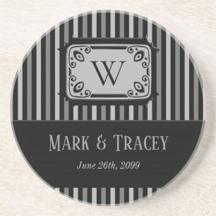 Monogrammed Black and White Stripes Coaster