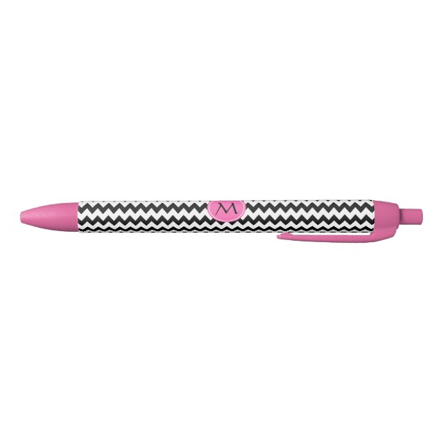 Monogrammed Black and White Zigzag Black Ink Pen (Bottom)