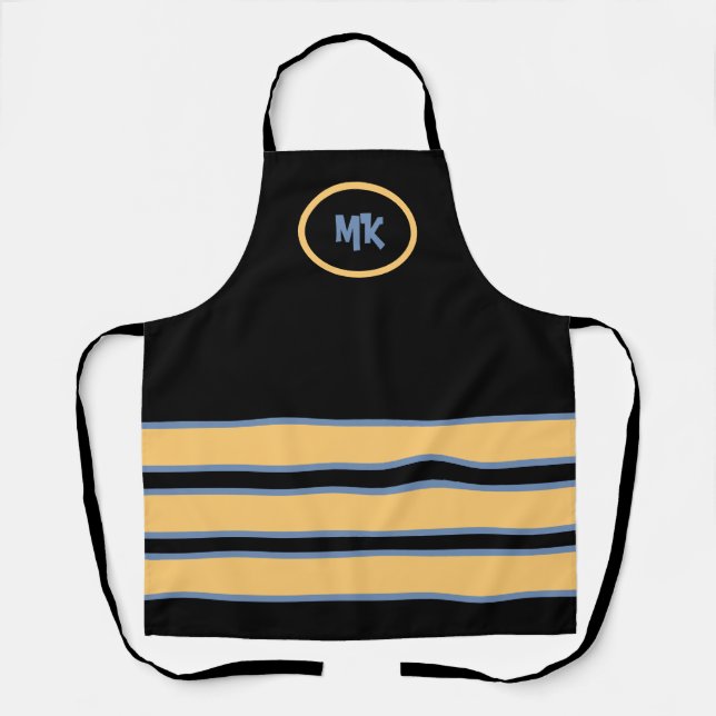 Monogrammed Black and Yellow Striped Apron (Front)