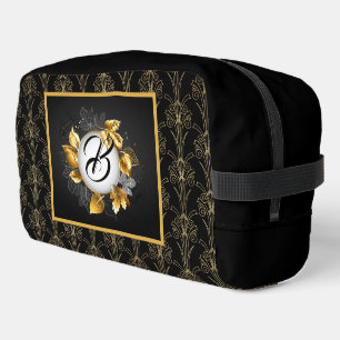 Monogrammed Black Art Deco Pearl Dopp Kit