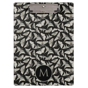 Monogrammed Black Beige Moth Bug Pattern  Clipboard