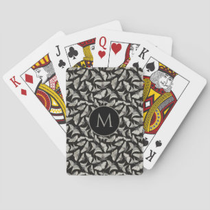 Monogrammed Black Beige Moth Bug Pattern Playing Cards