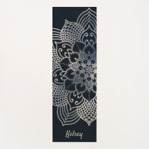 Monogrammed Black & Blue Mandala Pattern Yoga Mat