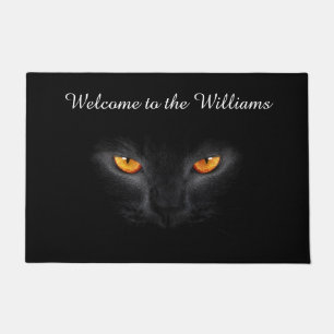 Monogrammed black cat welcome mat