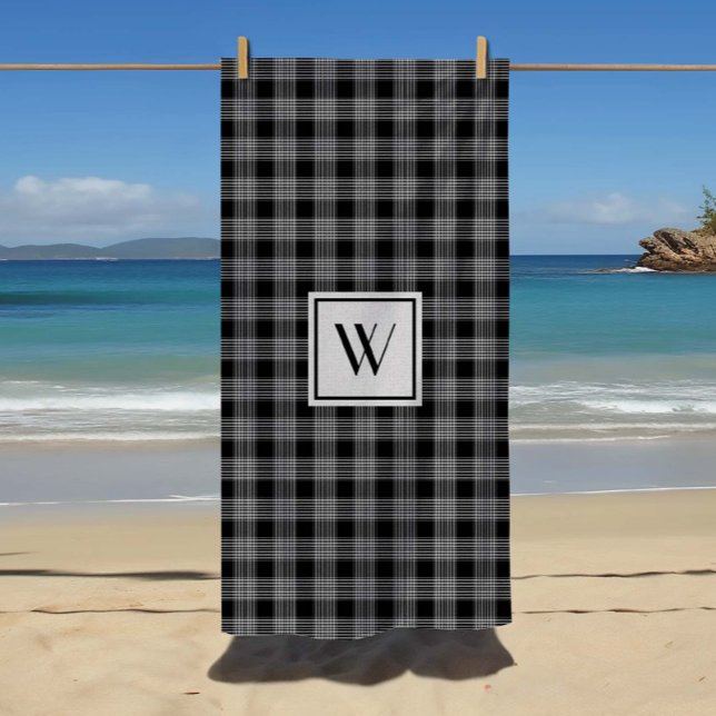 Monogrammed Black Checked  Beach Towel (Monogrammed Black Checked Beach Towel)