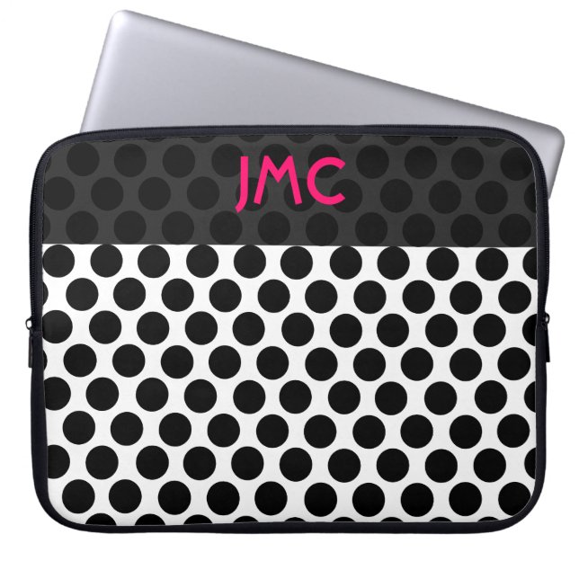 Monogrammed Black Dottie Laptop Sleeve (Front)