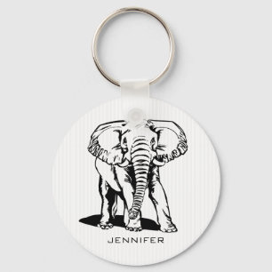 Monogrammed Black Elephant Key Ring