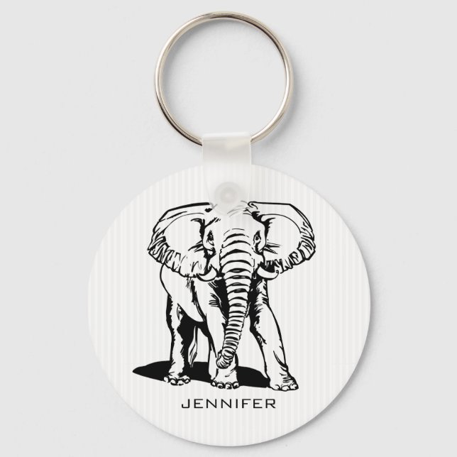 Monogrammed Black Elephant Key Ring (Front)