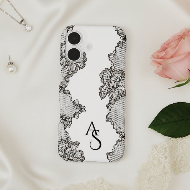Monogrammed Black Floral Lace  (Creator Uploaded)