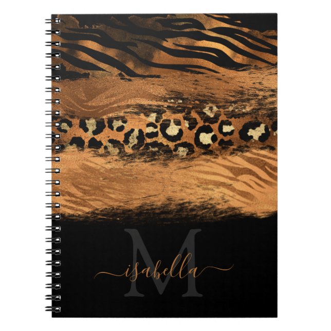 Monogrammed Black Gold Elegant Script Copper Notebook (Front)
