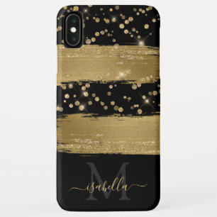 Monogrammed Black Gold Script iPhone XS Max Case