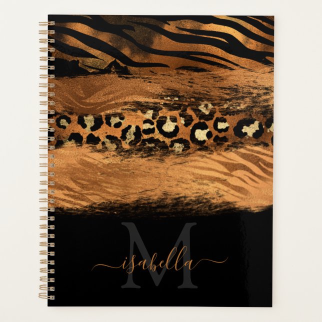 Monogrammed Black Gold Script Copper Planner (Front)