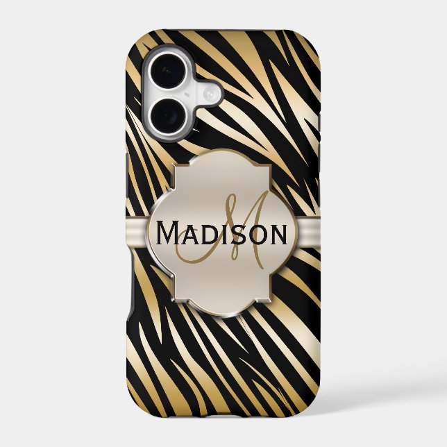 Monogrammed Black Gold Zebra Print Pattern (Back)