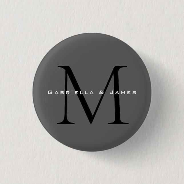 Monogrammed Black Grey Calligraphy 3 Cm Round Badge (Front)