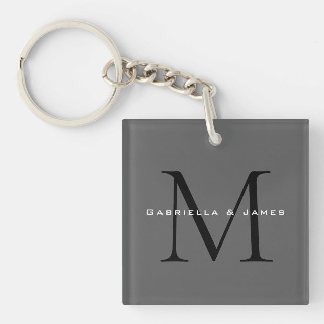 Monogrammed Black Grey Calligraphy Key Ring (Front)