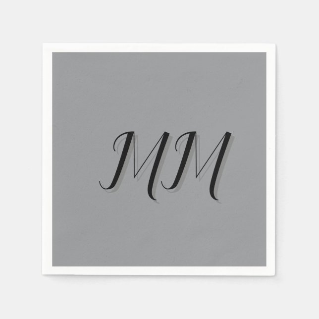 Monogrammed Black Grey Calligraphy  Napkin (Front)