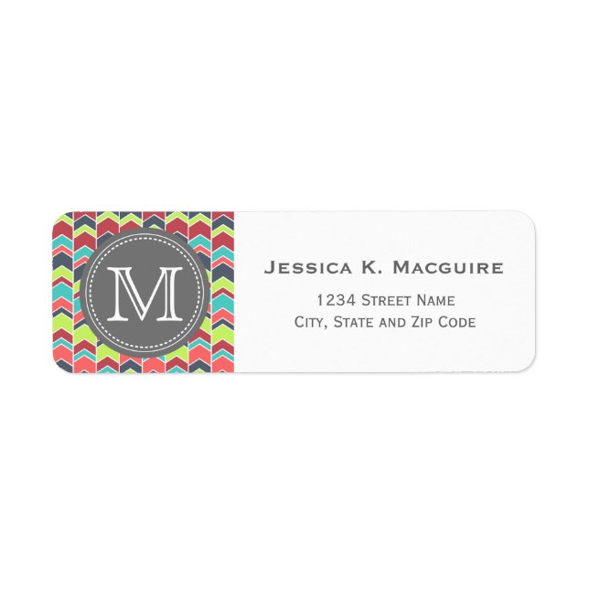 Monogrammed Black & Grey Chevron Return Address Label (Front)