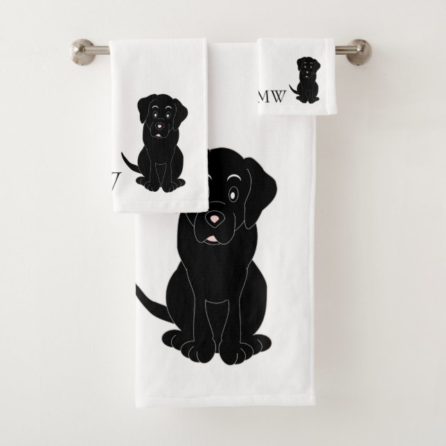 Monogrammed Black Labrador Dog Design Bath Towel Set (Insitu)