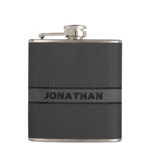 Monogrammed Black Leather Hip Flask