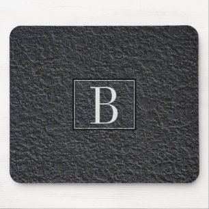 Monogrammed Black Marble Pattern Mouse Pad