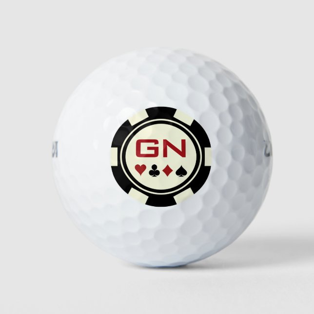 Monogrammed Black Off White Poker Chip Golf Balls (Front)