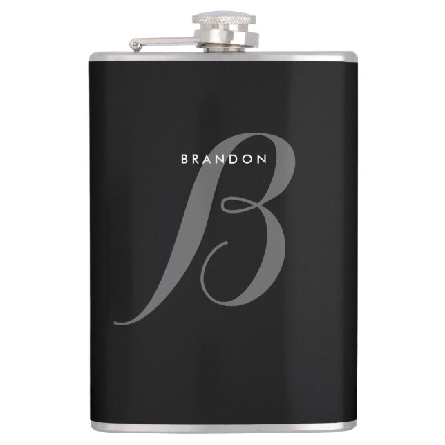 Monogrammed Black Personalised Flasks For Men 8oz (Front)