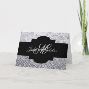 Monogrammed Black & Silver Mosaic Card