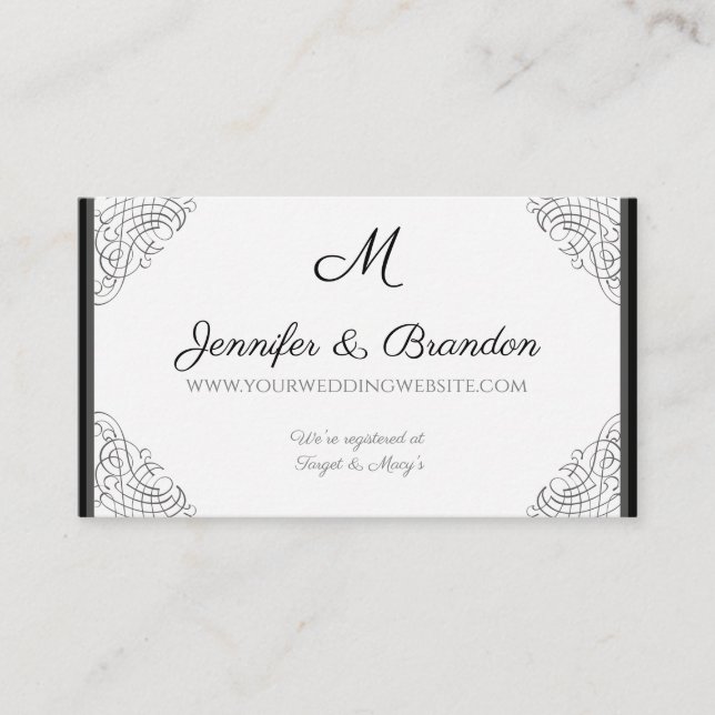 Monogrammed Black Vintage Frame Enclosure Card (Front)