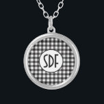 Monogrammed Black White Buffalo Plaid Silver Plated Necklace<br><div class="desc">Personalised Monogrammed Black and White Buffalo Check Silver Necklace</div>